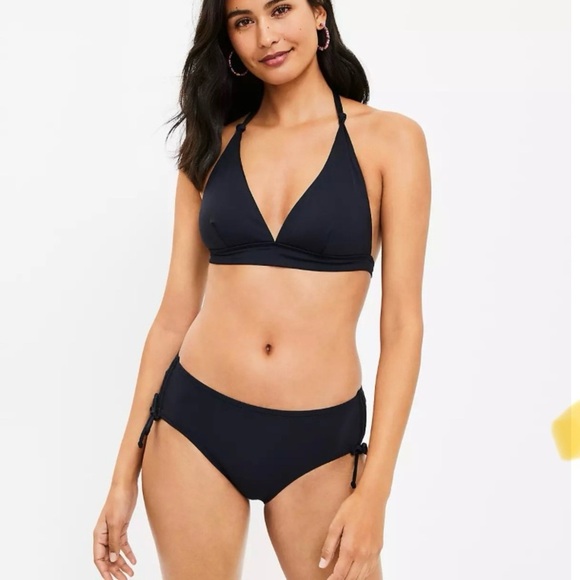 LOFT Beach Side Tie Shirred Bikini Bottom S NWT - Picture 1 of 4